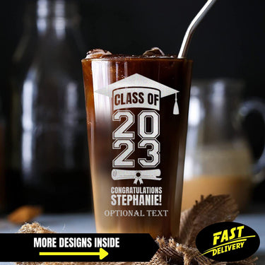 Custom 16 oz Pint Glass Graduation | Personalized Name/Text Beer Glass